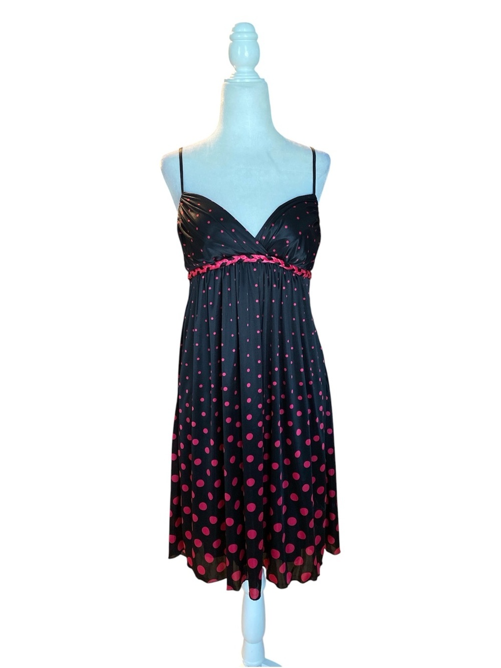 Ruby Rox vintage satin Black & Pink Polka Dot babydoll Dress